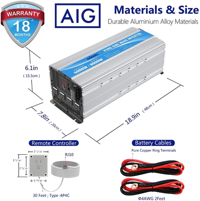 Inversor de corriente puro solar híbrido resistente de la onda sinusoidal del inversor LED 4000W de 12V 2.4A
