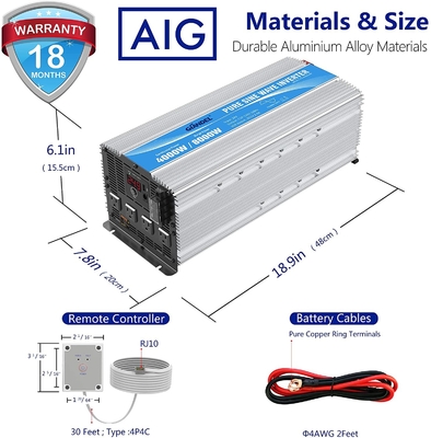 Inversor puro 1.5Amps de la onda sinusoidal de Giandel 4000W 24V con cuatro salidas de corrienta alterna